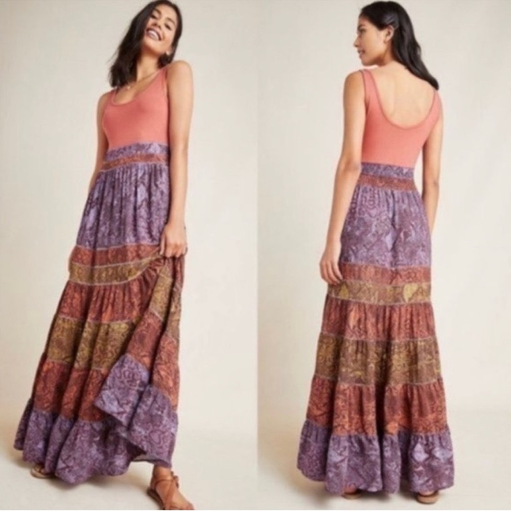 by Anthropologie Colima Maxi Dress Tiered Patchwork Small